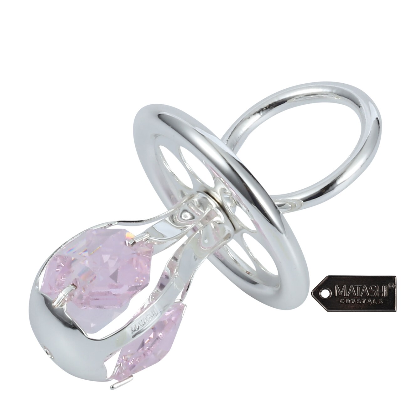 Matashi Silver Plated Crystal Studded Pacifier Ornament with Light Pink Crystals Decorative Tabletop Showpiece Gift for